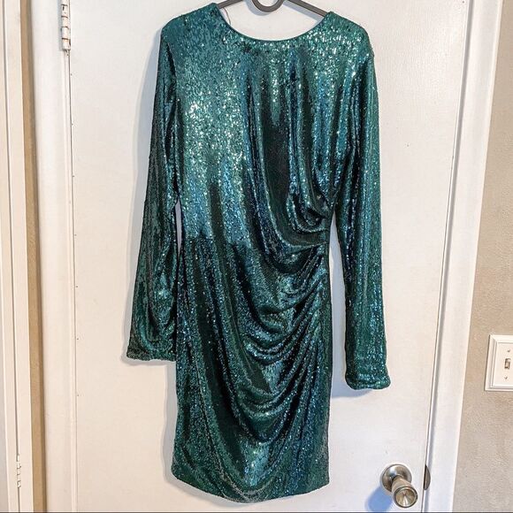 Dress The Population Lolita Mini Dress Sequin Deep Emerald L - Picture 7 of 13